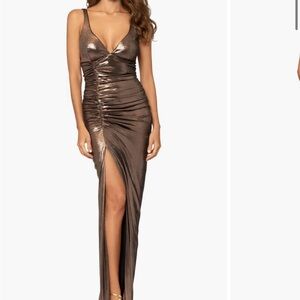 Betsy & Adam Metallic Bronze Maxi Dress